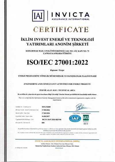 İklim Energy ISO/IEC 27001:2022 Information Security Management System certificate