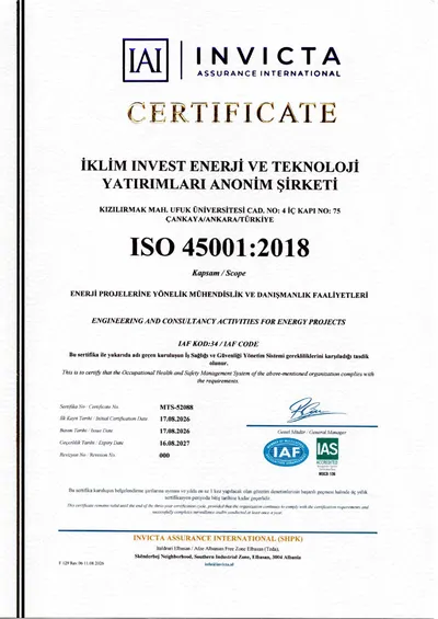 İklim Energy ISO 45001:2018 Occupational Health & Safety Management System certificate