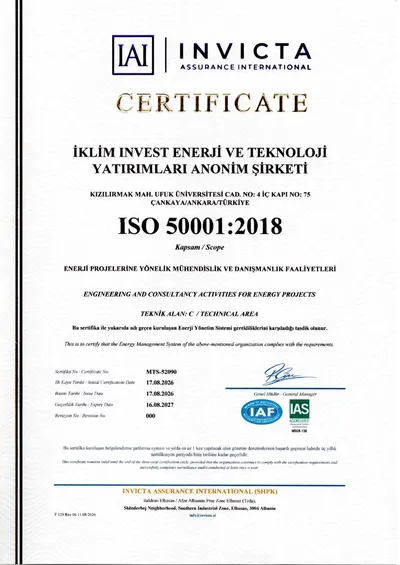 İklim Energy ISO 50001:2018 Energy Management System certificate